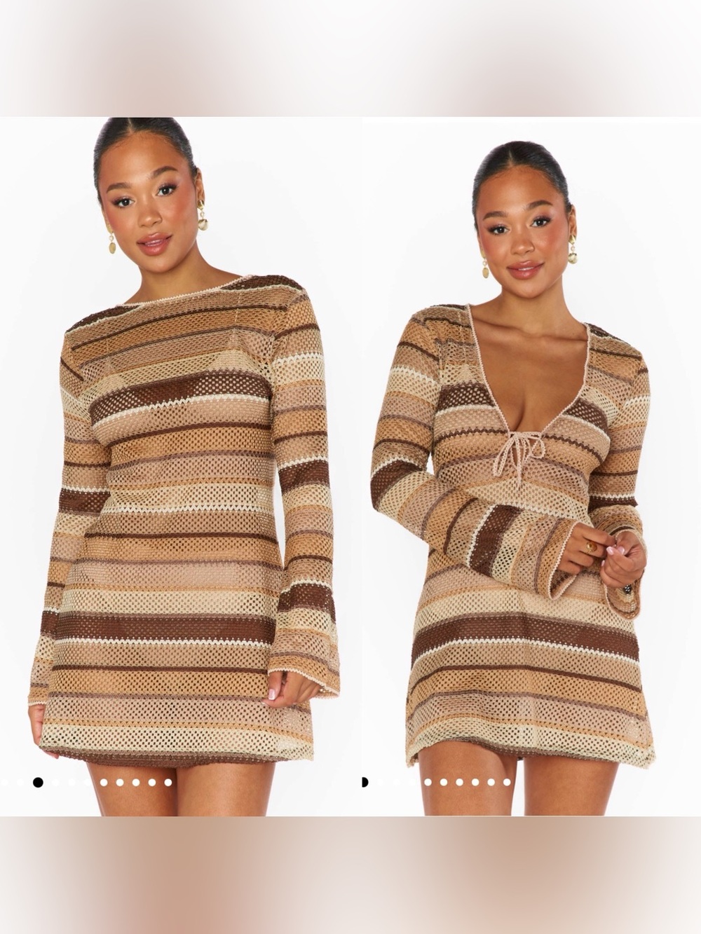 Show Me Your Mumu Vacay Striped Crochet Cover-Up Dress in Brown J10